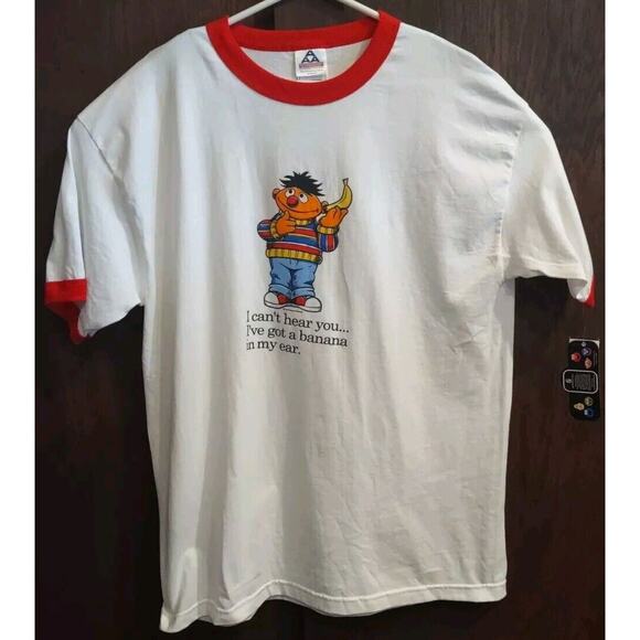 Sesame Workshop Other - NEW Vintage Y2K Ernie Can't Hear You Banana Ear T Shirt Ringer Sesame Street XL